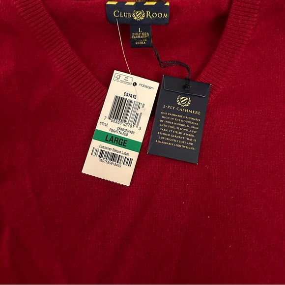 Men's V-Neck 2 Ply Cashmere Sweater, Created for Macy's; Size Large. - Picture 1 of 4